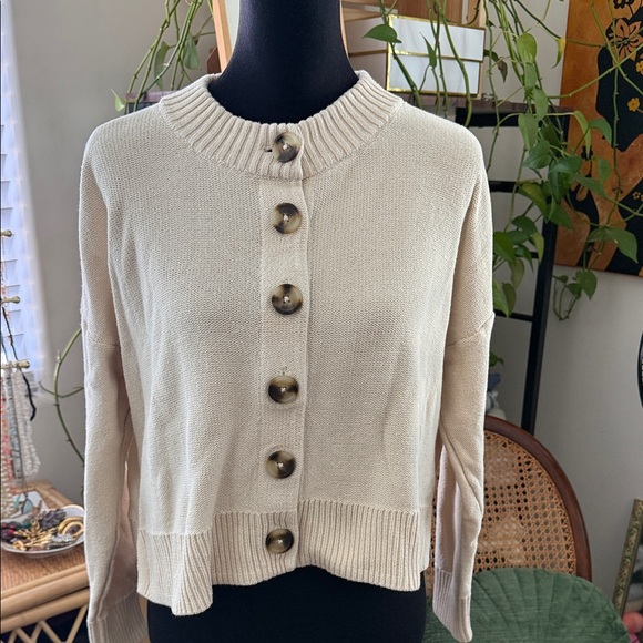Madewell Sweaters - Madewell Broadway Cream Cotton Knit Button Up Cardigan Sweater
